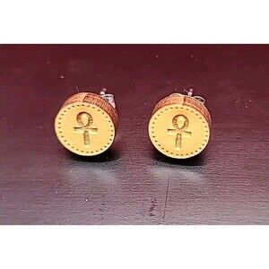 Small wooden stud earrings engraved and hand painted Africa